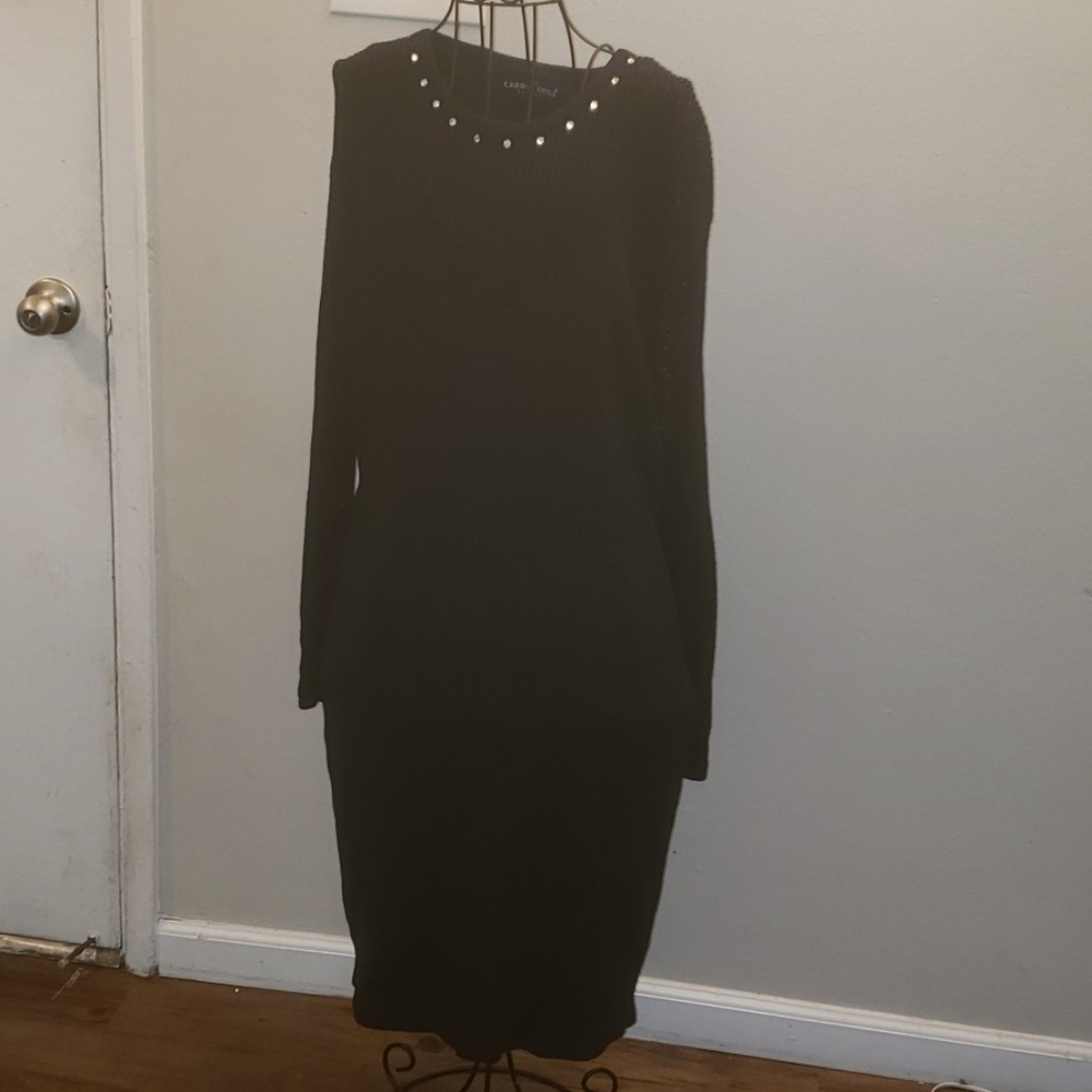 Carole Little knit Dress with crystal collar
